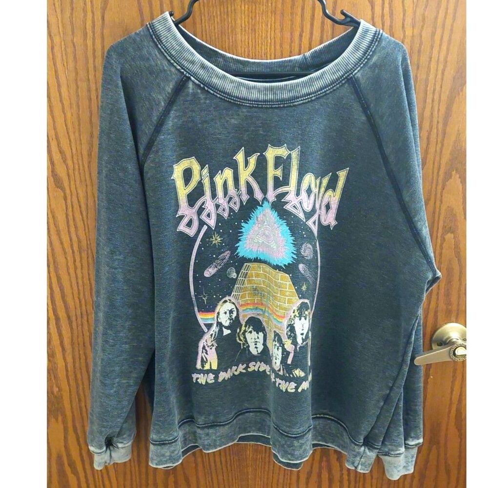 Recycled Karma Pink Floyd Dark Side of the Moon Acid Wash Sweatshirt L